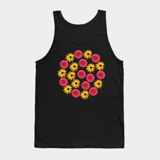 Red Dahlia and Yellow Daisy Floral Group Tank Top